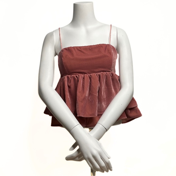Urban Outfitters Tops - Urban Outfitters Pink Velvet Babydoll Peplum Tank Top Womens SZ S Dainty Fairy